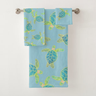 Conjunto De Toalhas Azul-poeirento da tartaruga marítima costeira náut