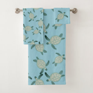 Conjunto De Toalhas Azul-poeirento da tartaruga marítima costeira náut