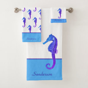 Conjunto De Toalhas Azul-roxa-marisca-azul-marisca personalizada