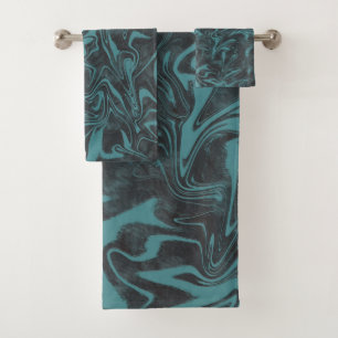 Conjunto De Toalhas Azul Teal Elétrico com Redemoinho de Mármore