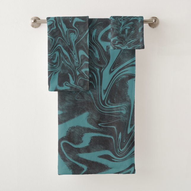 Conjunto De Toalhas Azul Teal Elétrico com Redemoinho de Mármore (Insitu)
