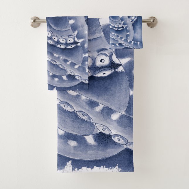 Conjunto De Toalhas Azul Tentáculos Monocromático (Insitu)