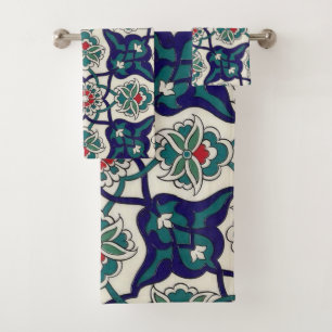 Conjunto De Toalhas Azul Turco Cerâmica Floral