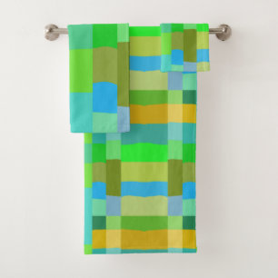 Conjunto De Toalhas Azul Verde Laranja Roxo Padrão Cremoso Abstrato