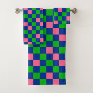 Conjunto De Toalhas Azul Verde Rosa Xadrez Padrão Design