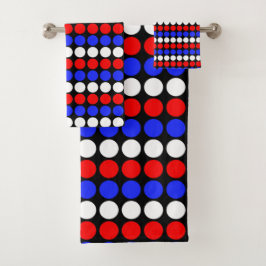 Conjunto De Toalhas Azul Vermelho Branco Pontilhado Listras Modernas n