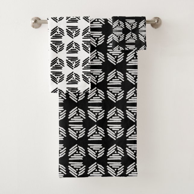 Conjunto De Toalhas Azulejo Alternativo Tribal em Preto e Branco (Insitu)