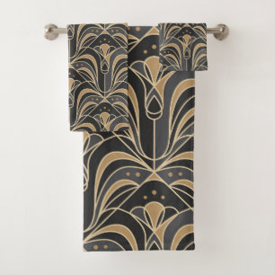 Conjunto De Toalhas Azulejo Arte Deco Floral. Flor Bluebell