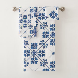 Conjunto De Toalhas Azulejo Azul Índigo Português Lisboa Decorativo