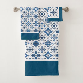 Conjunto De Toalhas Azulejo Azul Mediterrâneo