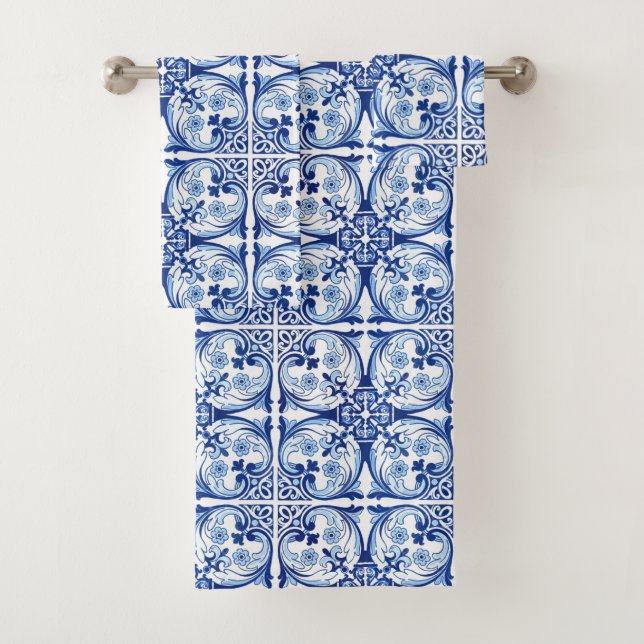 Conjunto De Toalhas Azulejo azul português (Insitu)