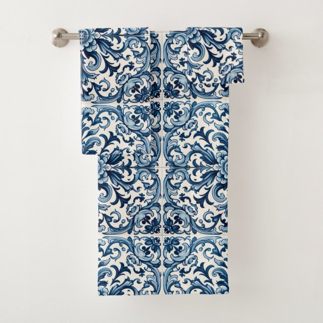 Conjunto De Toalhas Azulejo azul português (Insitu)