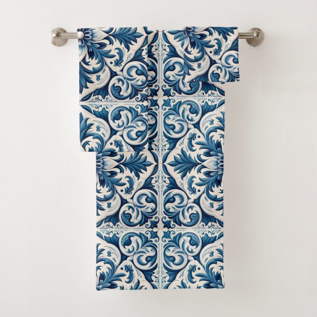 Conjunto De Toalhas Azulejo azul português (Insitu)