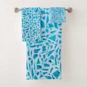Conjunto De Toalhas Azulejo de Vidro Mosaico Turquesa Azul Moderno Chi