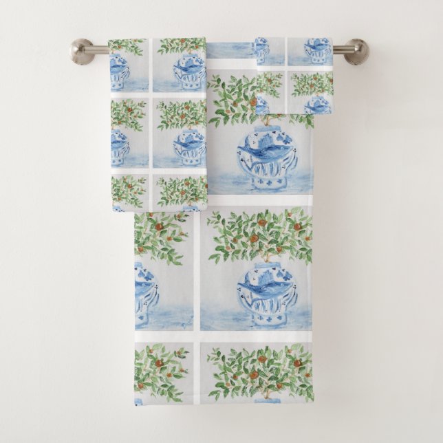 Conjunto De Toalhas Azulejo italiano Ginger Jar Blue White (Insitu)