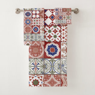 Conjunto De Toalhas Azulejo marroquino - burgundy e azul