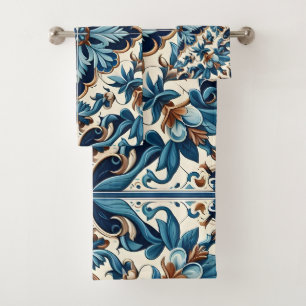 Conjunto De Toalhas Azulejo Porcelain Azulejo Padrão Mediterrânico