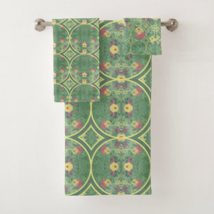 Conjunto De Toalhas Azulejo Verde Floral