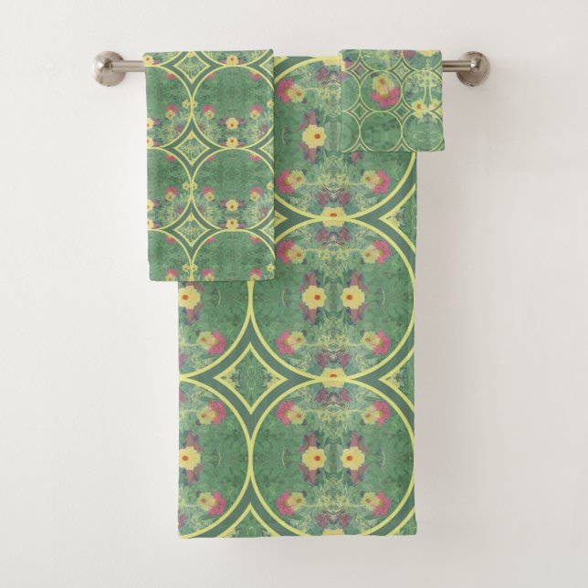 Conjunto De Toalhas Azulejo Verde Floral (Insitu)