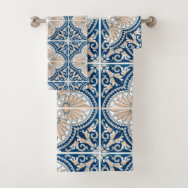 Conjunto De Toalhas Azulejos azuis Mediterrâneo