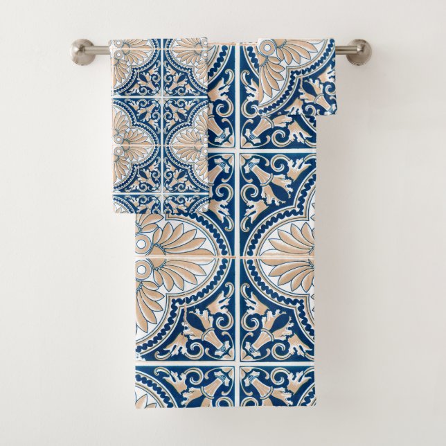 Conjunto De Toalhas Azulejos azuis Mediterrâneo  (Insitu)