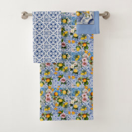 Conjunto De Toalhas Azulejos brancos, azuis, italianos Amalfi