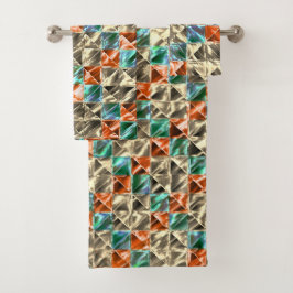 Conjunto De Toalhas Azulejos de bege, ciano e coral ou manchados