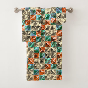 Conjunto De Toalhas Azulejos de bege, ciano e coral ou manchados