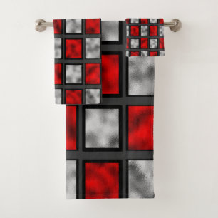 Conjunto De Toalhas Azulejos de vidro de Cinza vermelha