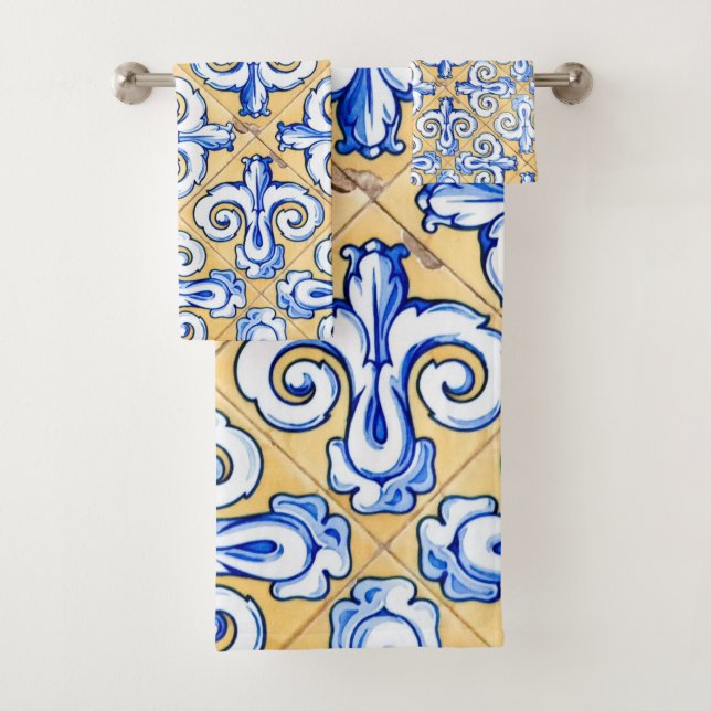 Conjunto De Toalhas Azulejos Espanhóis - Azulejo Azul, Amarelo e Branc (Insitu)