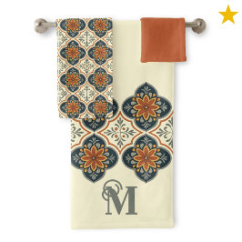 Conjunto De Toalhas Azulejos Espanhóis com Inicial de Monograma e Padr