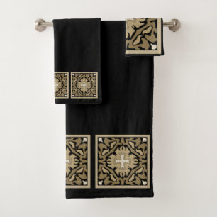 Conjunto De Toalhas Azulejos espanhóis do Sepia no preto