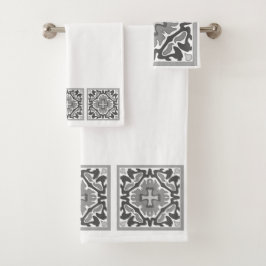 Conjunto De Toalhas Azulejos espanhóis preto e branco