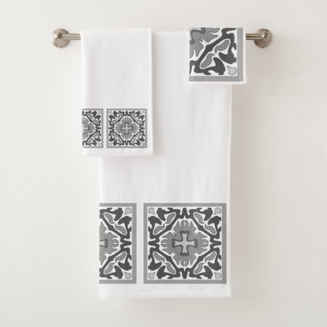 Conjunto De Toalhas Azulejos espanhóis preto e branco (Insitu)