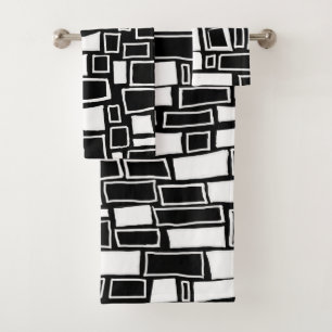 Conjunto De Toalhas Azulejos geométricos brancos abstrato Pretos