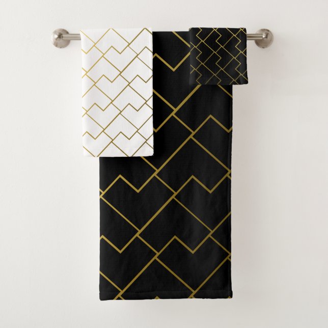 Conjunto De Toalhas Azulejos Geométricos Trendy Chic com Ouro Padrão (Insitu)