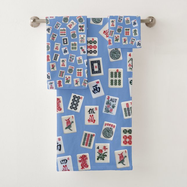 Conjunto De Toalhas Azulejos MahJongg (símbolos) em azul (Insitu)