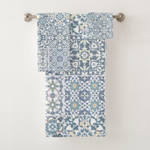 Conjunto De Toalhas Azulejos Mediterrâneos, Marroquinos, Maiolica, Azu