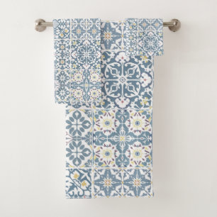 Conjunto De Toalhas Azulejos Mediterrâneos, Marroquinos, Maiolica, Azu