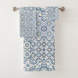 Conjunto De Toalhas Azulejos Mediterrâneos, Marroquinos, Maiolica, Azu