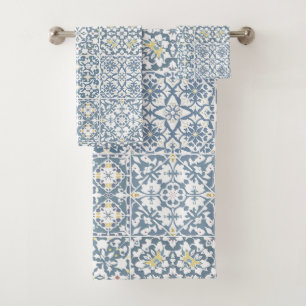 Conjunto De Toalhas Azulejos Mediterrâneos, Marroquinos, Maiolica, Azu