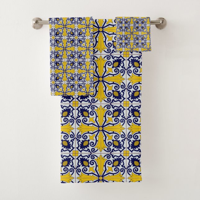 Conjunto De Toalhas Azulejos portugueses em azul e amarelo no Natal (Insitu)