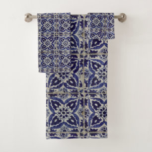 Conjunto De Toalhas Azulejos Russos Italianos Azulejo Azul Branco Geom