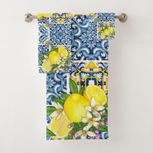 Conjunto De Toalhas Azulejos Sicilianos do Mediterrâneo, limões de cit