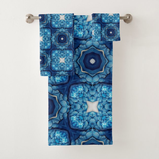 Conjunto De Toalhas Azure Blue Arabesque Patterno (Insitu)
