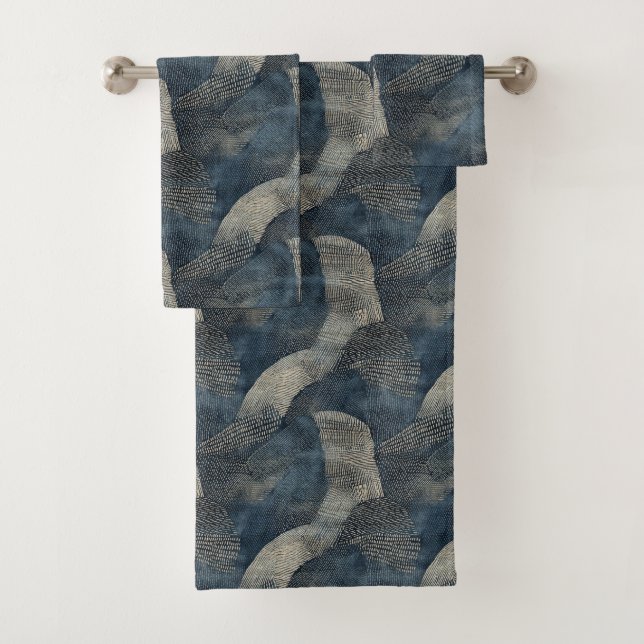 Conjunto De Toalhas Azure Ripples de Tranquilidade Shibori Japonês (Insitu)
