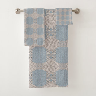 Conjunto De Toalhas Azurévia Lace – Azul Pó e Geométrico Marfim