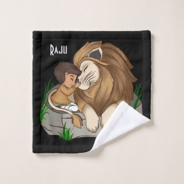 Conjunto De Toalhas Baby boy hugging a cute lion Handdoek