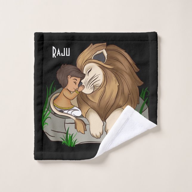 Conjunto De Toalhas Baby boy hugging a cute lion Handdoek
