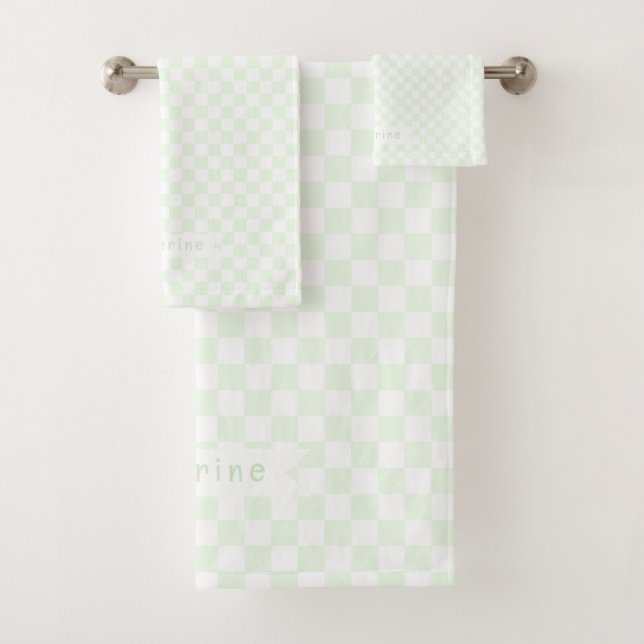Conjunto De Toalhas Baby Checkerboard Pastel Green White  (Insitu)
